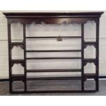 Antique mahogany large wall mounted plate rack 109x130x14cm.