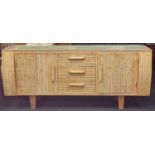 20th century British Bamboo side board by "Angraves" early 1960s having three central draws and twin