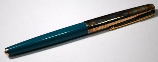 Parker 61 Series 1, Caribbean Green body. Heritage gold/silver cap. Inked but near mint. (ref:NK262)