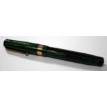 Mabie Todd Swan leverless green lizard skin fountain pen with #4 14ct nib. Ex condition with no