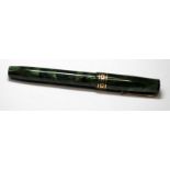 Mabie Todd Swan Visofil fountain pen V211/66. Rare emerald green marble finish body with gp filigree