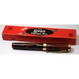 Rare boxed USA Swan lever fill fountain pen. Mottled black and red body. Large #6 nib. Rare