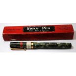 Swan self fill fountain pen with green pearl and black marble body. Unused NOS still showing