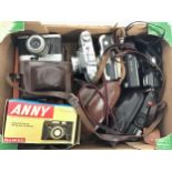 Collection of vintage compact cameras to include Olympus and Canon. 11 in lot