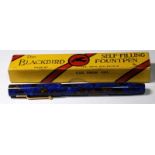 Mabie Todd Blackbird self filling fountain pen with attractive Oriental Blue / Gold marble effect