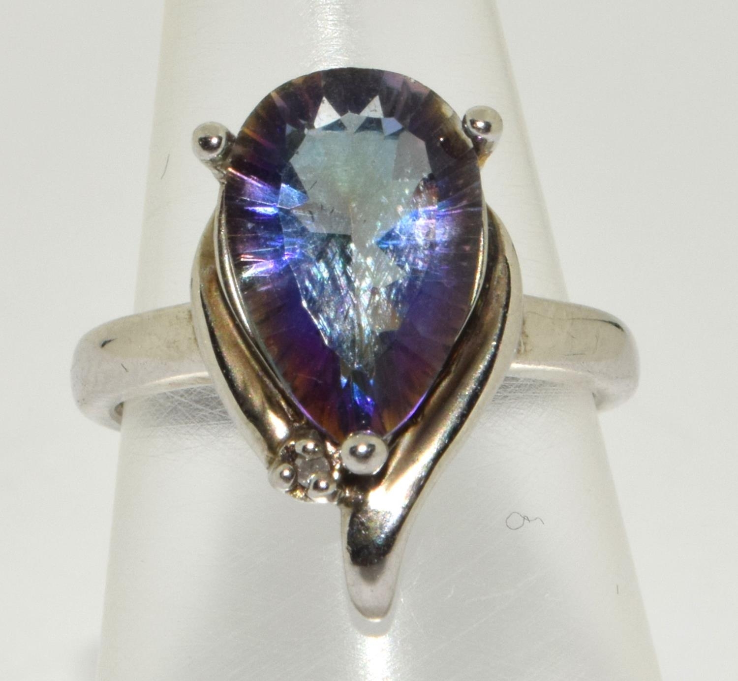 A 925 silver Mystic Topaz ring Size J