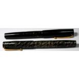 Two Blackbird self filling fountain pens with visible ink level barrels. Both with Mabie Todd