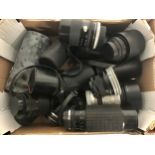 Collection of vintage camera lenses to include Zeiss and Sigma. 15 in lot