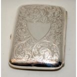 Small Edwardian sterling silver cigarette/card case 8cms x 5,5cms with clear cartouche. Hallmarked