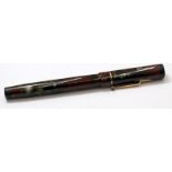 Swan leverless fountain pen L205/62. Wine and silver marble body. Swan #2 14ct nib and gp stepped