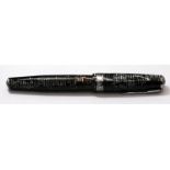 Parker Vacumatic Maxima fountain pen. USA 37. Pearlescent grey/gold striped body with chrome trim.