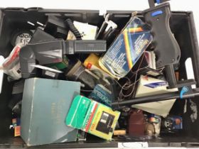 A large crate of vintage photographic accessories and attachments. Some leading brands. Good lot