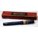 Boxed Swan fountain pen with blue marble body. Fitted with 14ct Swan #2 nib. NOS with sticker