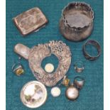 Mixed quantity of silver items to include an enamel compact