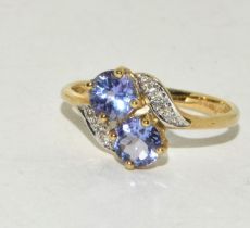Topaz/Diamond 9ct Gold Ring Size L