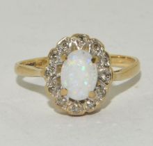 9ct Gold Ladies Opal& Diamond Cluster Ring. Size M