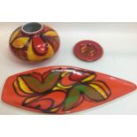 Poole Pottery collection of Delphis to include shape 82 spear dish, shape 32 vase and an ashtray (
