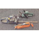 Petrol hedge trimmer together an electric hedge trimmer and lead