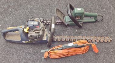 Petrol hedge trimmer together an electric hedge trimmer and lead