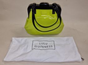 Lulu Guinness ladies patent handbag in two tone lime and black as new with dust cover ref 952891