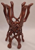 Tribal wooden intricately carved collapsible table base. Hand carved from one piece of wood 52cm