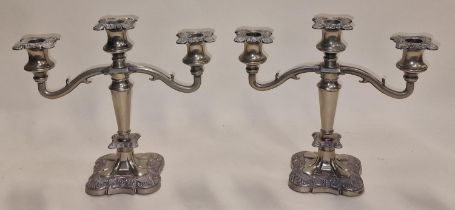 Pair of silver plated two arm candelabras.