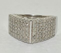 Diamond Silver Ring Containing Approx 130 Diamonds Size S