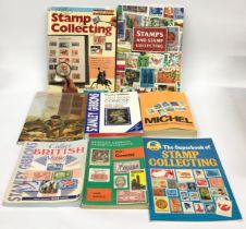 Collection of Stanley Gibbons stamp catalogues together with other stamp collecting books (8)