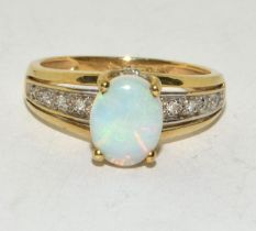 Fire Opal with diamonds 9ct Gold Ring Size M