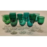 Quantity of assorted green glass drinking glasses (various sizes) (16)