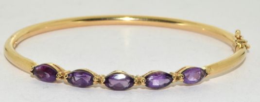 9ct Gold Amethyst Hinged Bangle