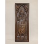 Carved wooden plaque depicting a medieval knight 60x22cm