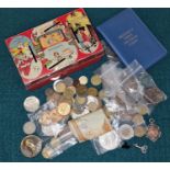 Collection of vintage British and other coinage to include a silver medal.