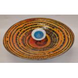 Very large orange and black striped pattern 55cm diameter charger (examine) together with a small