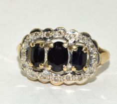 9ct Gold Antique Set Sapphire & Diamond Ring. Size M