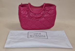 Lulu Guinness ladies handbag model 0190406279605 in leather colour is Raspberry as new with dust