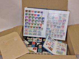 Box containing 3 stock books of Belgium stamps plus some GB Panes, Postal History, Covers, etc.