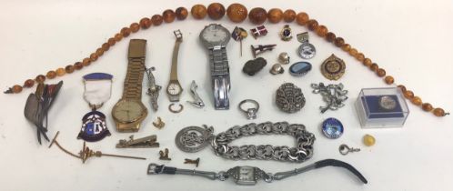 A collection of costume jewellery and watches to include some silver items.