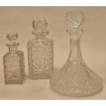 Collection of crystal glass decanters to include a ships decanter (3).
