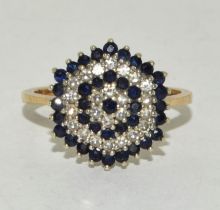 9ct Gold Antique Set Diamond & Sapphire Statement Ring. Size P