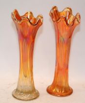 Pair if Fenton Carnival Glass marigold vases 27.5cms tall