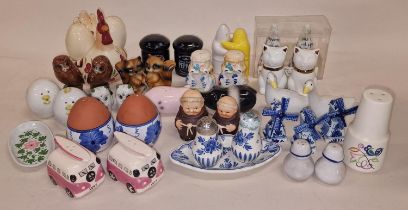 Collection of novelty salt and pepper pots by various makers.