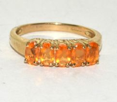 9ct Gold Ladies 5 Stone Amber Ring. Size N