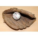 Vintage Spalding TFP 100 baseball mitt c/w Slazenger baseball