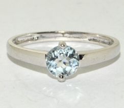 9ct White Gold Ladies Solitaire Aquamarine Ring. Size S