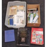 Two boxes containing loose stamps/presentation packs/first day covers to sort together with some
