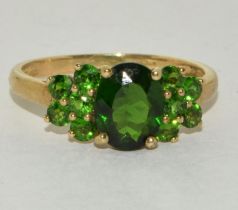 9ct Gold Ladies Emerald Green Tourmaline and Peridot Colour Ring. Size T