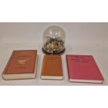 Taxidermy study of a Linnet in a Victorian dome display together 2 British bird books 18x13cm