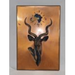 Vintage mid 20th century Antelope copper wall plaque clock (untested) 30x45cm.