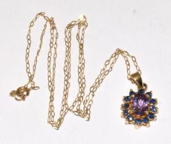 10ct Gold Amethyst Sapphire Pendant Necklace